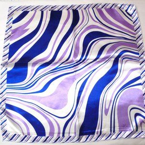 Vintage Scarf 19" Square Satin purple blue psychedelic wave print neckerchief